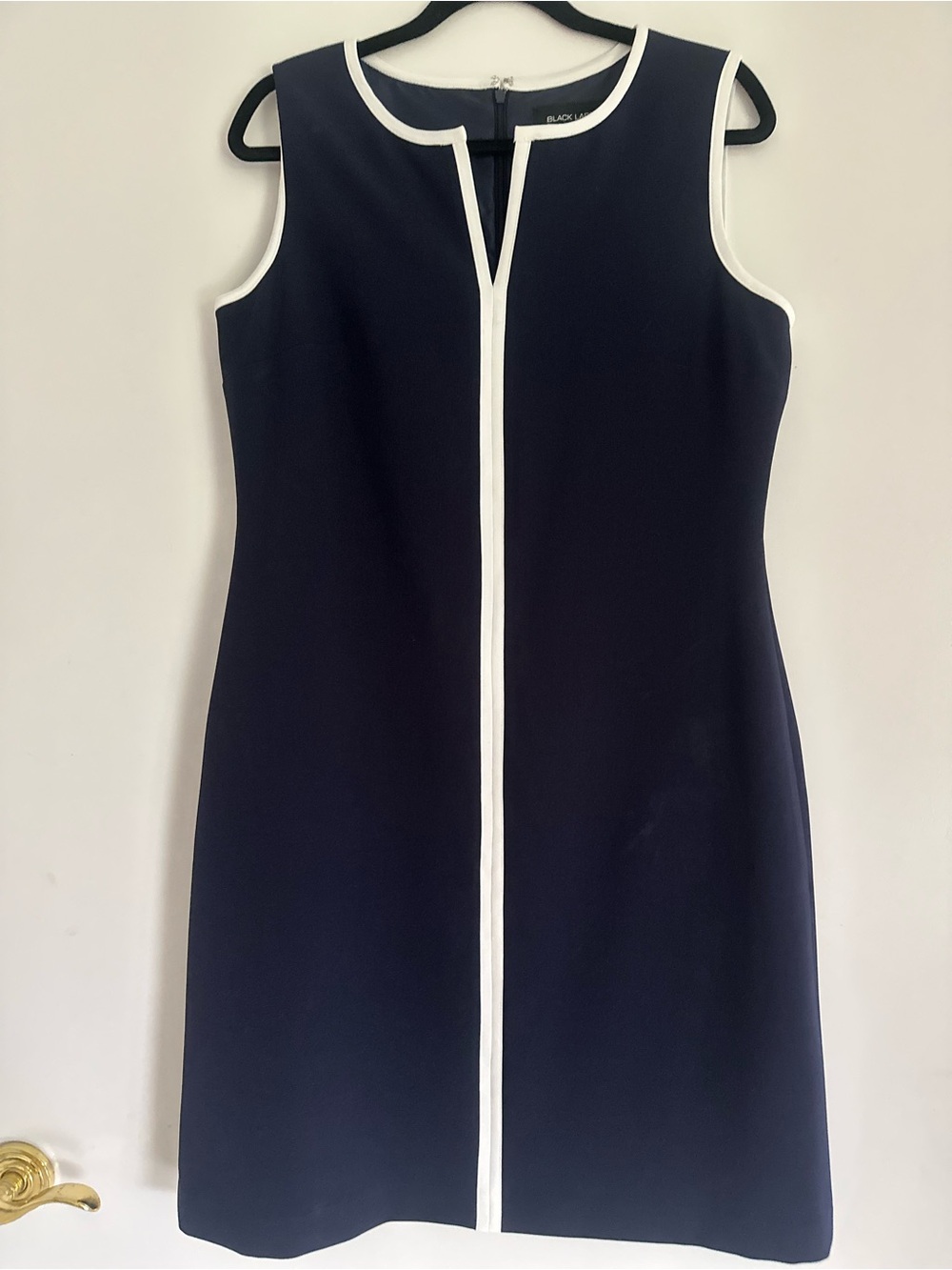 Black Label Navy Midi Dress with White Trim - Sleeveless Shift